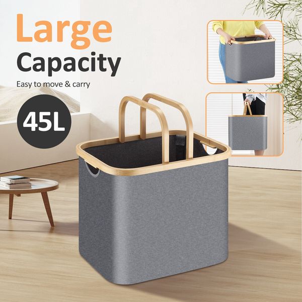 Collapsible Laundry Basket Large Washing Clothes Carrier Hamper Bathroom Organizer Foldable Toys Storage Bin with Handles 45L