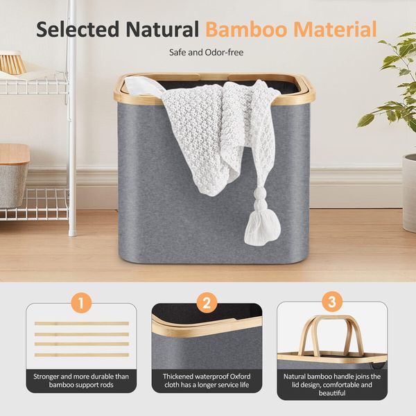 Collapsible Laundry Basket Large Washing Clothes Carrier Hamper Bathroom Organizer Foldable Toys Storage Bin with Handles 45L