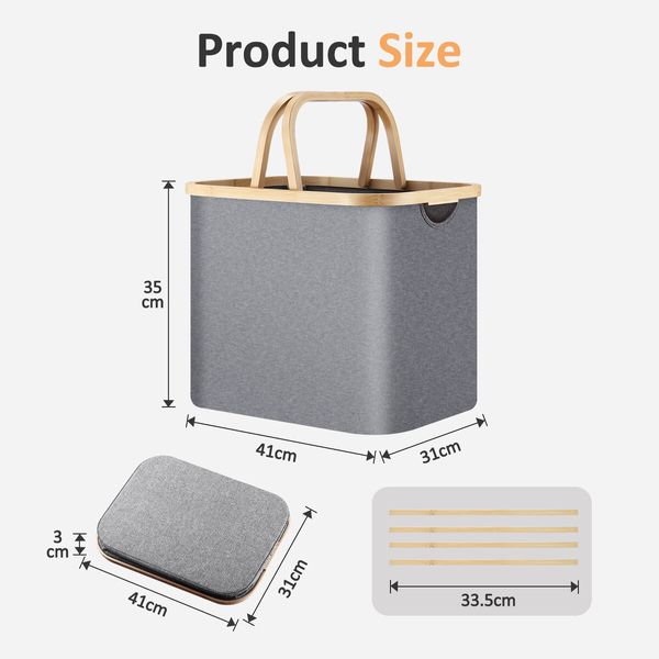 Collapsible Laundry Basket Large Washing Clothes Carrier Hamper Bathroom Organizer Foldable Toys Storage Bin with Handles 45L