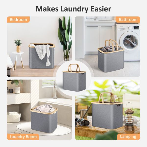 Collapsible Laundry Basket Large Washing Clothes Carrier Hamper Bathroom Organizer Foldable Toys Storage Bin with Handles 45L