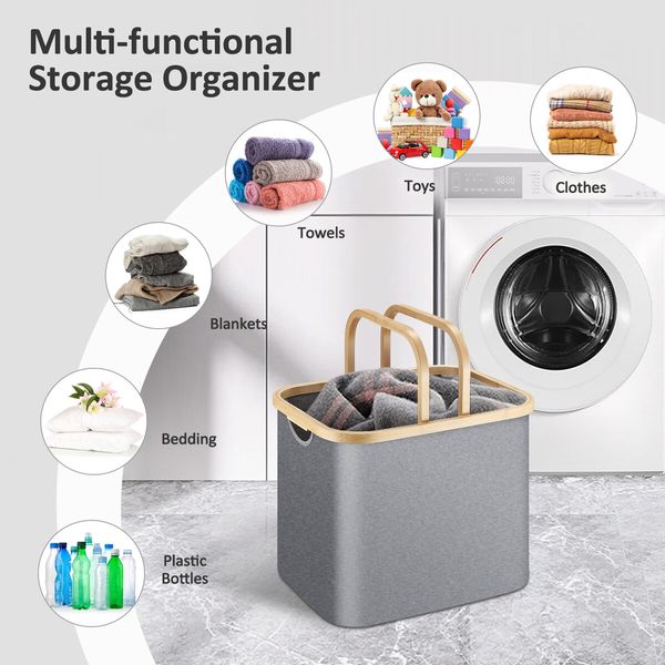 Collapsible Laundry Basket Large Washing Clothes Carrier Hamper Bathroom Organizer Foldable Toys Storage Bin with Handles 45L