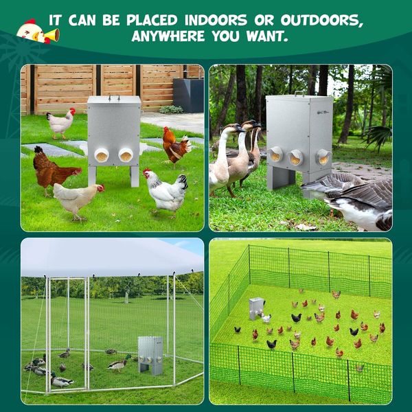 Auto Chicken Feeder 25L Automatic Hen Poultry Food Dispenser Rat Bird Rain Proof Steel Duck Goose 6 Feeding Ports