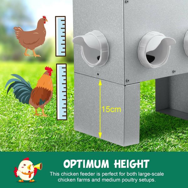 Auto Chicken Feeder 25L Automatic Hen Poultry Food Dispenser Rat Bird Rain Proof Steel Duck Goose 6 Feeding Ports