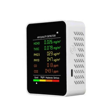 6 in 1 Air Quality Detector PM2.5 PM10 HCHO TVOC CO CO2 Multifunctional CO Carbon Dioxide LCD Large Screen Display  Home Office Hotel  Air Quality Tester