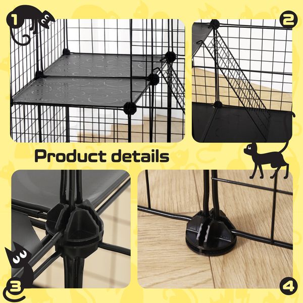 4 Tier Cat Enclosure Cage House XL DIY Metal Rabbit Hutch Ferret Bunny Crate Kitten Fence Kennel Playpen 3 Platforms 3 Ramps