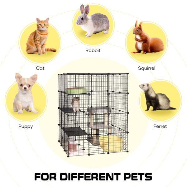 4 Tier Cat Enclosure Cage House XL DIY Metal Rabbit Hutch Ferret Bunny Crate Kitten Fence Kennel Playpen 3 Platforms 3 Ramps