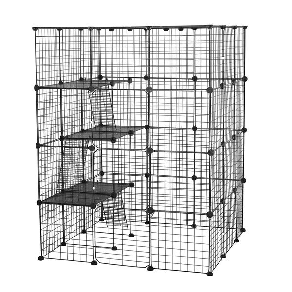 4 Tier Cat Enclosure Cage House XL DIY Metal Rabbit Hutch Ferret Bunny Crate Kitten Fence Kennel Playpen 3 Platforms 3 Ramps