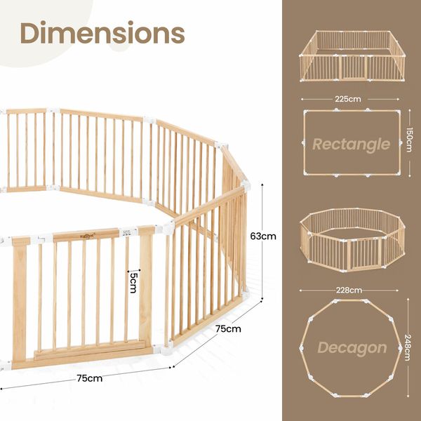 Kidbot Baby Playpen 10 Panel Wooden Safety Gate Kids Pet Dog Activity Centre Fence Play Yard Pen Travel Foldable Guard