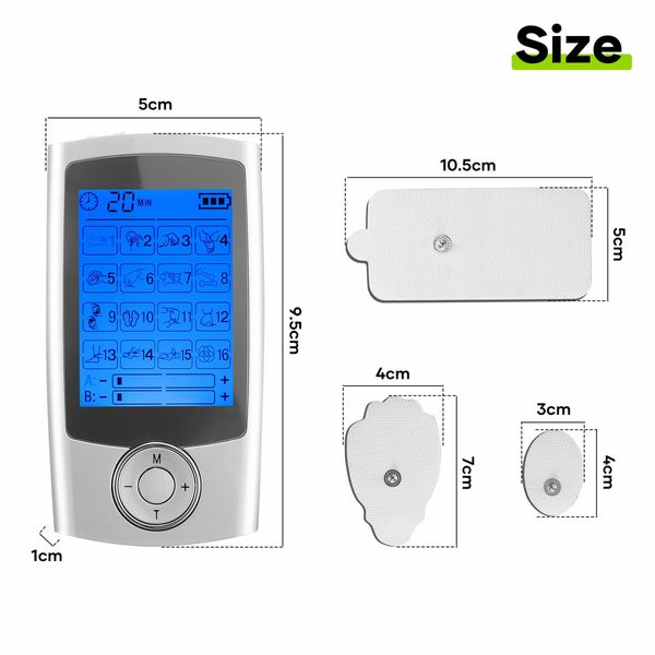 TENS EMS Muscle Stimulator Electric Massager Machine Portable Back Neck Nerve Knee Massage Device Rechargeable Unit 16 Modes