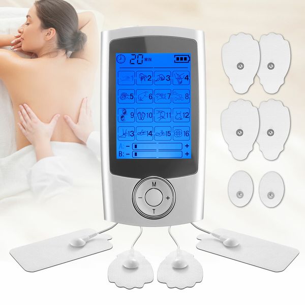 TENS EMS Muscle Stimulator Electric Massager Machine Portable Back Neck Nerve Knee Massage Device Rechargeable Unit 16 Modes