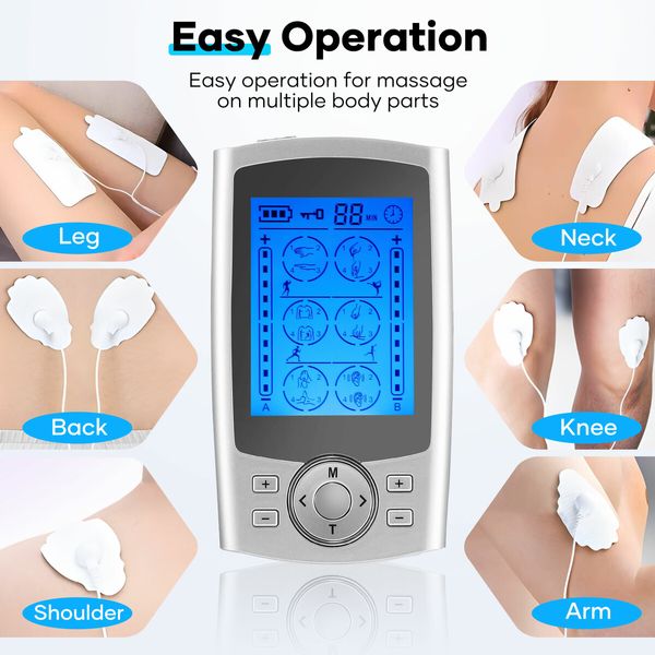 TENS EMS Muscle Stimulator Machine Electric Portable Back Neck Massager Nerve Knee Rechargeable Massage Unit Device 24 Modes