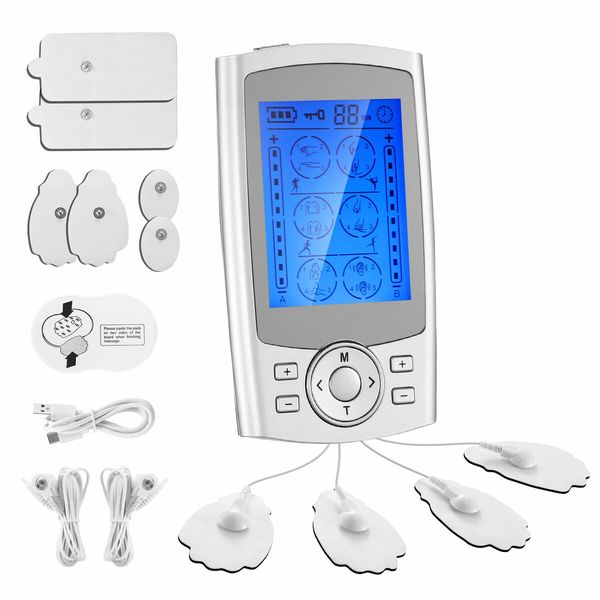 TENS EMS Muscle Stimulator Machine Electric Portable Back Neck Massager Nerve Knee Rechargeable Massage Unit Device 24 Modes