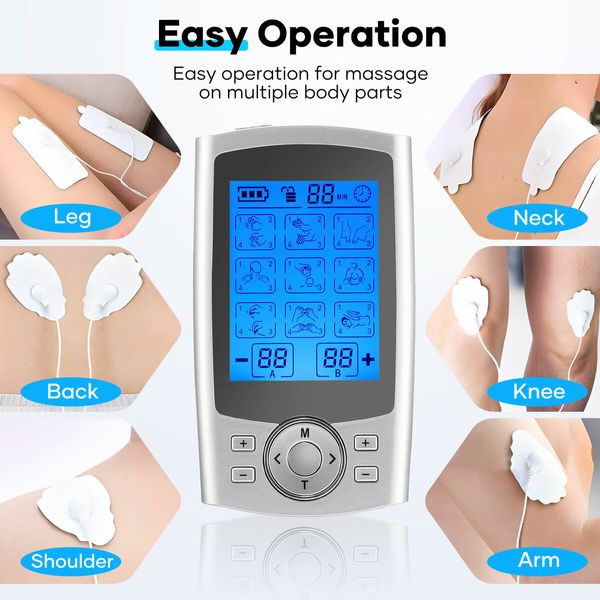 TENS EMS Muscle Stimulator Electric Rechargeable Massager Machine Portable Neck Back Knee Nerve Massage Unit Device 36 Modes