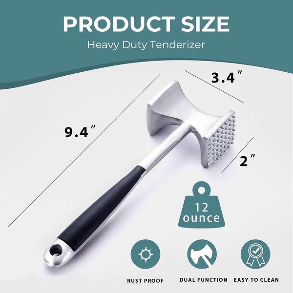 Meat Tenderizer Hammer with Comfortable-Grip Handle,Dual-side Mallet for Kitchen,Heavy Duty Pounder For Tenderizing Steak,Beef and Fish