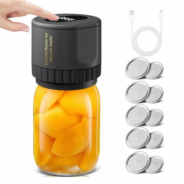 Automatic Jars Vacuum Sealer Canning Jars Mouth Regular Mason Lids Food Storage Fermentation  6.5cm 8.3cm Mason Jar Lids COLOR Black