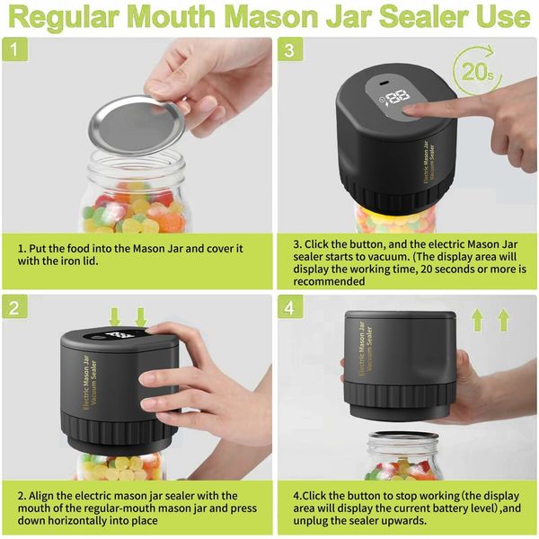 Automatic Jars Vacuum Sealer Canning Jars Mouth Regular Mason Lids Food Storage Fermentation  6.5cm 8.3cm Mason Jar Lids COLOR Black