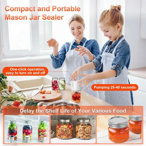 Automatic Jars Vacuum Sealer Canning Jars Mouth Regular Mason Lids Food Storage Fermentation  6.5cm 8.3cm Mason Jar Lids COLOR White