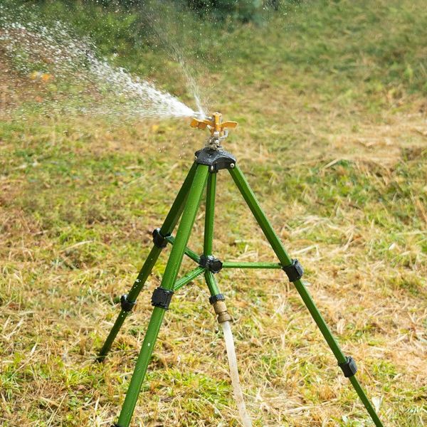 Impact Sprinkler on Tripod Base,Heavy Duty Brass Sprinklers,0-360 Degree Large Area Coverage,3/4 Inch Connector Extension Legs Flip Locks with Brass Sprinkler Head