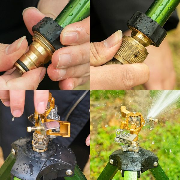 Impact Sprinkler on Tripod Base,Heavy Duty Brass Sprinklers,0-360 Degree Large Area Coverage,3/4 Inch Connector Extension Legs Flip Locks with Brass Sprinkler Head