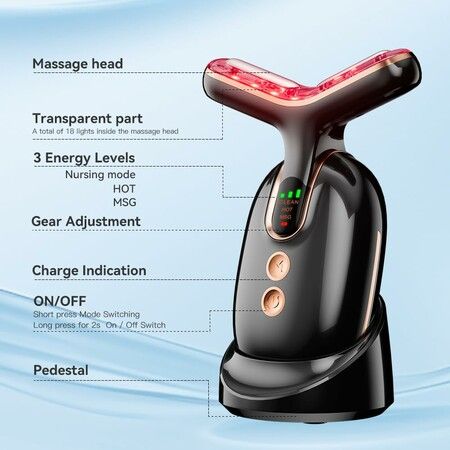 Neck Face Massager, Multifunctional Facial Massager, Rechargeable Sculpting Tool for Skin Care and Double Chin with Vibration(Black)