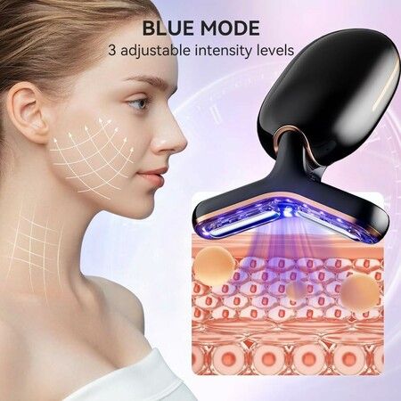 Neck Face Massager, Multifunctional Facial Massager, Rechargeable Sculpting Tool for Skin Care and Double Chin with Vibration(Black)