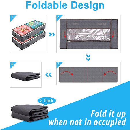 2 PCS Large Gray SmartCube Underbed Organizer Space-Saving Multipurpose Durable Easy Assembly Storage Bag Bins Reinforced Handles Foldable Containers