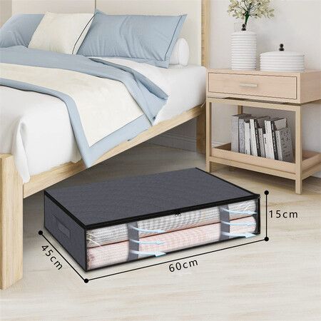 2 PCS Black Bins Clothes Foldable Blanket Bags Under Bed Space-Saving Durable Stackable Easy Access Compact Organizer Containers