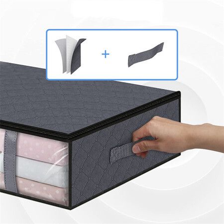 2 PCS Black Bins Clothes Foldable Blanket Bags Under Bed Space-Saving Durable Stackable Easy Access Compact Organizer Containers