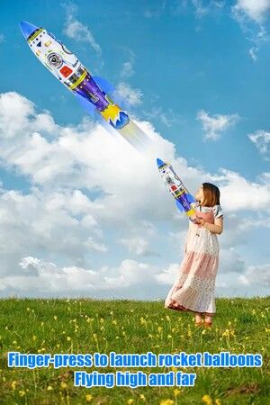 2pcs 63cm Rocket Balloon Launcher Finger-Press-to-Launch Rocket Inflatable Pop-Up Kids Toys Outdoor Sport Parties and Gifts (Rocket Balloon Launcher)