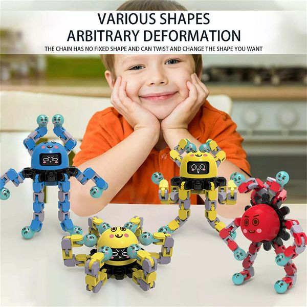 3PCS Deformation Robot Mechanical Octo-pus Gyroscope Toy Luminous Toy