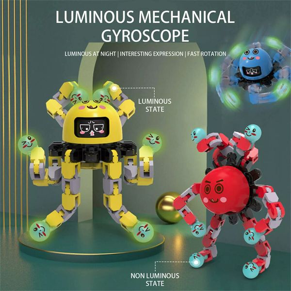 3PCS Deformation Robot Mechanical Octo-pus Gyroscope Toy Luminous Toy