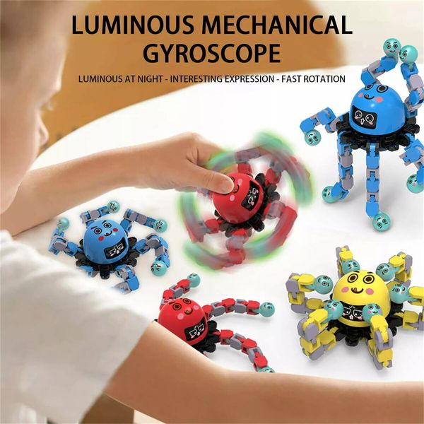 3PCS Deformation Robot Mechanical Octo-pus Gyroscope Toy Luminous Toy