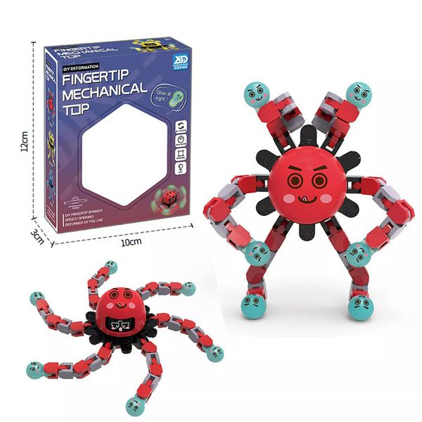 3PCS Deformation Robot Mechanical Octo-pus Gyroscope Toy Luminous Toy