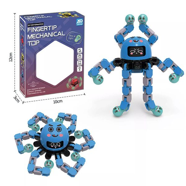 3PCS Deformation Robot Mechanical Octo-pus Gyroscope Toy Luminous Toy