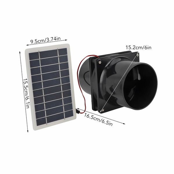 Solar Powered Exhaust Fan for Round Pipe, 10W 12V Solar Panel Ventilation Fan Kit for Outside, Greenhouse, Attics, Chicken Coop, Garage, Basement