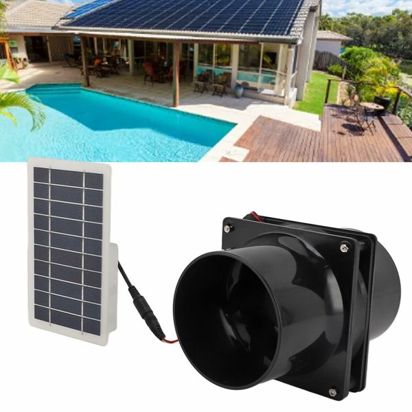 Solar Powered Exhaust Fan for Round Pipe, 10W 12V Solar Panel Ventilation Fan Kit for Outside, Greenhouse, Attics, Chicken Coop, Garage, Basement