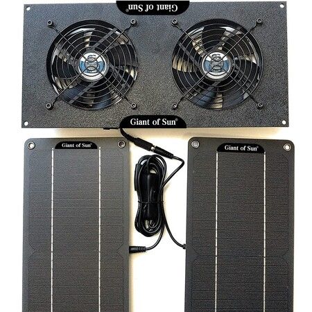 2 Fans Dual Solar Panels 10W Kit 4m Extension Cord Energy Saving Ventilator for Chicken Coop Greenhouse Shed Ventilation Cooling