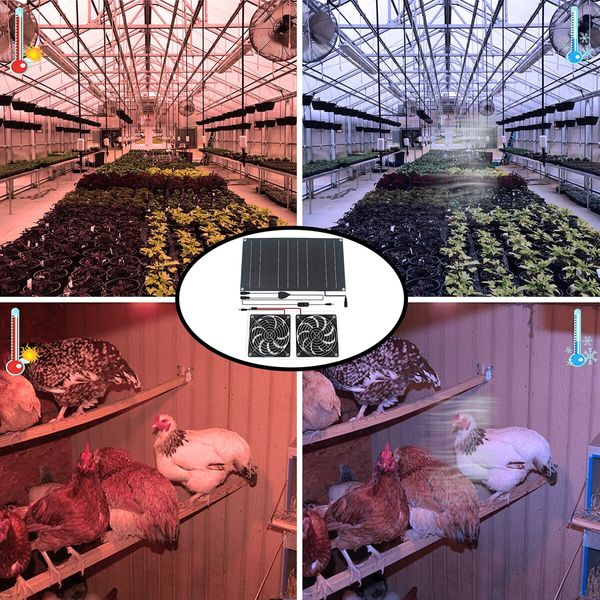 2 Fans 10W 4.7inch Dual Fans Solar Panel Kit 4m Extention Cord Energy Saving Ventilator Chicken Coop Greenhouse Shed Ventilation Cooling