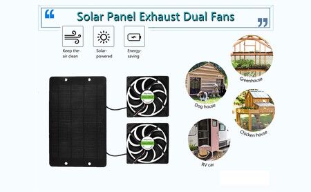 2 Fans 10W 4.7inch Dual Fans Solar Panel Kit 4m Extention Cord Energy Saving Ventilator Chicken Coop Greenhouse Shed Ventilation Cooling