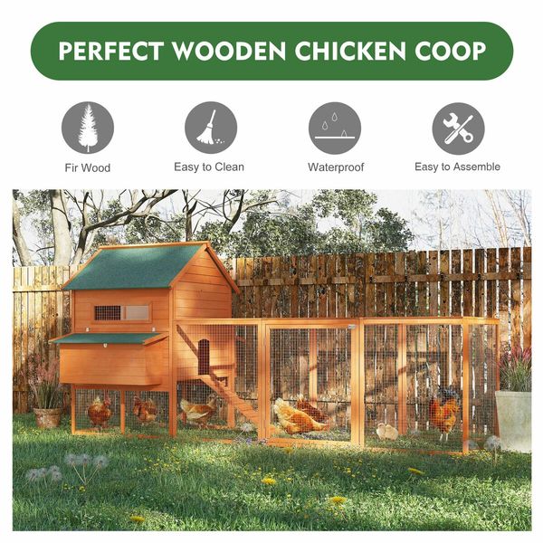 XXL Chicken Run Coop Wooden Hen Cage House Chook Pen Rabbit Hutch Fence Nesting Boxes Ramp 342x160x151cm