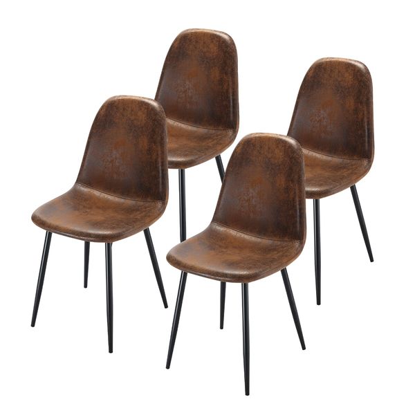 4pcs Dining Chair Set Lounge Seat Accent Kitchen Living Room Cafe Fabric Suede Side Desk Seating Backrest Metal Legs Brown