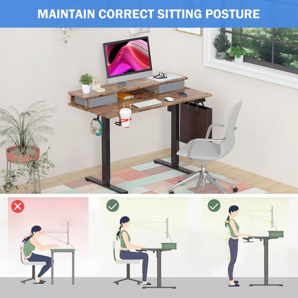 Electric Standing Desk LED Computer Sit Stand Up Table Height Adjustable RGB Light Storage Drawers Motorised Monitor Shelf