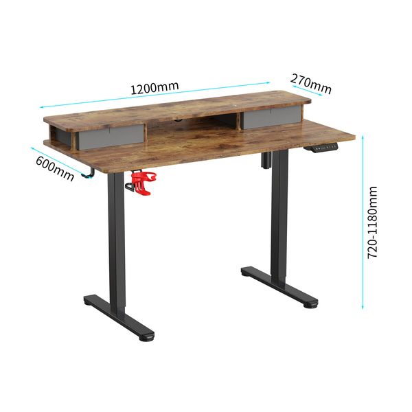 Electric Standing Desk LED Computer Sit Stand Up Table Height Adjustable RGB Light Storage Drawers Motorised Monitor Shelf