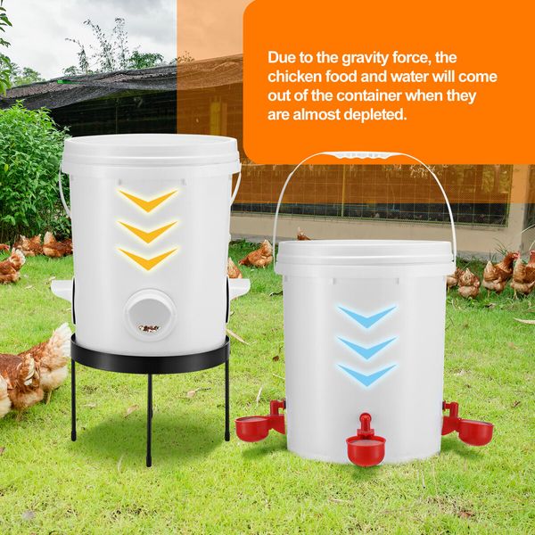 Chicken Bird Feeder Waterer Automatic Water Food Dispenser Auto Chook Hen Chick Poultry Drinker Cup PVC Feeding Port 20L