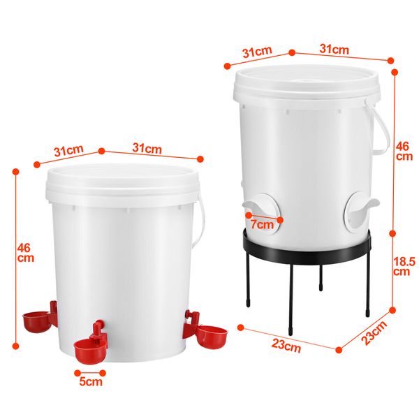 Chicken Bird Feeder Waterer Automatic Water Food Dispenser Auto Chook Hen Chick Poultry Drinker Cup PVC Feeding Port 20L