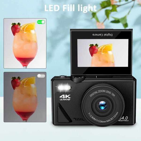 64MP Digital Camera 4K Video Vlogging YouTube Photography Flip Screen 16X Zoom Gift for Teens Black Edition