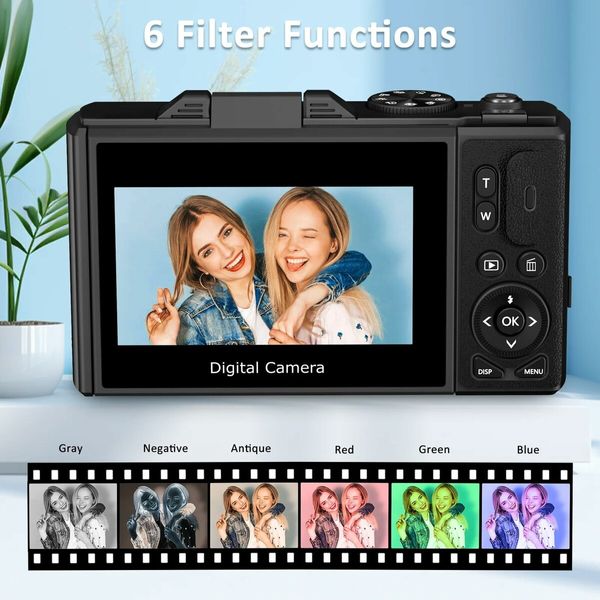 64MP Digital Camera 4K Video Vlogging YouTube Photography Flip Screen 16X Zoom Gift for Teens Black Edition