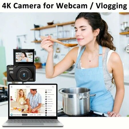 64MP Digital Camera 4K Video Vlogging YouTube Photography Flip Screen 16X Zoom Gift for Teens Black Edition