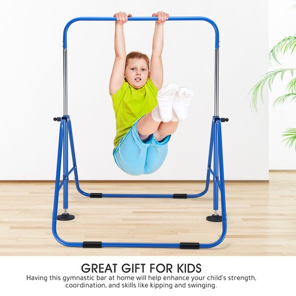 Kids Gymnastics Bar Training Climbing Frame Playground Workout Horizontal Expandable Monkey Kip for Home Blue