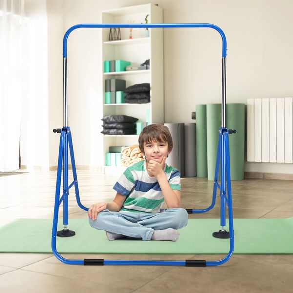 Kids Gymnastics Bar Training Climbing Frame Playground Workout Horizontal Expandable Monkey Kip for Home Blue